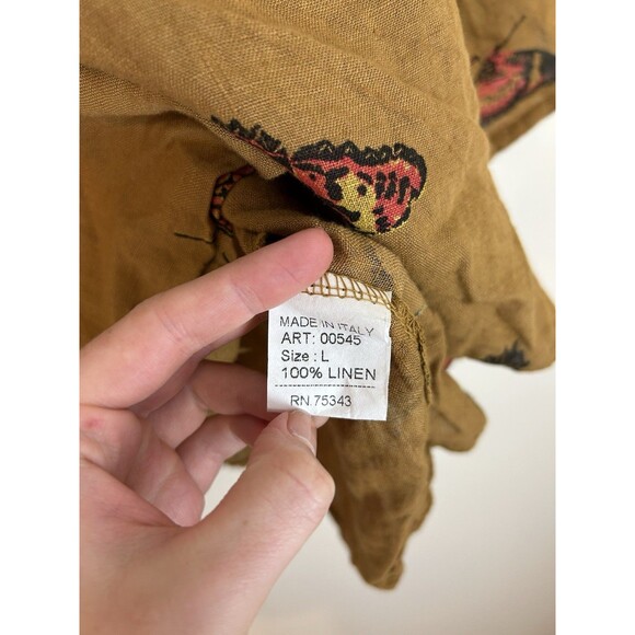 Viola Borghi 100% Linen Top L Butterfly Print Mustard Shirt Blouse Lagenlook - Picture 3 of 5